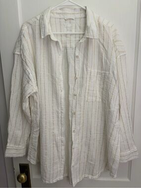 NWT - Aerie Pool to Party White & Gold Button Down Shirt - Size: L